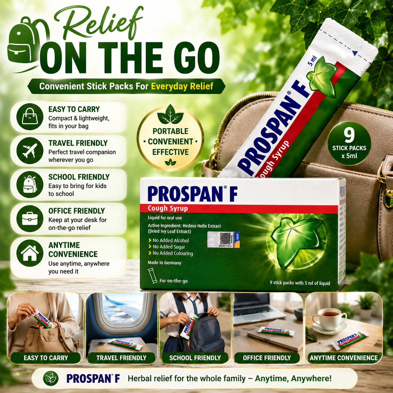 PROSPAN F Cough Syrup Stick Packs 9×5ml | Ivy Leaf Extract | No Alcohol