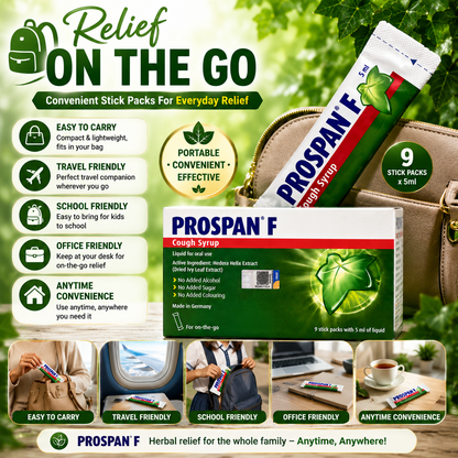 PROSPAN F Cough Syrup Stick Packs 9×5ml | Ivy Leaf Extract | No Alcohol