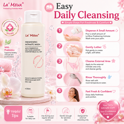 La’Miux Freshening Intimate Wash Unscented pH 3.5–4.5 Prebiotics