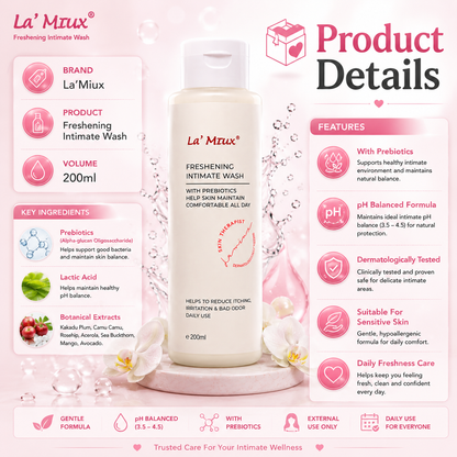 La’Miux Freshening Intimate Wash Unscented pH 3.5–4.5 Prebiotics
