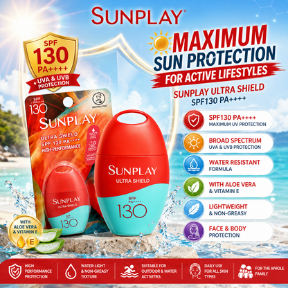 SUNPLAY Ultra Shield UV Lotion SPF130 PA++++ 35g | Face & Body Sunscreen | Water Resistant | Outdoor Sun Protection