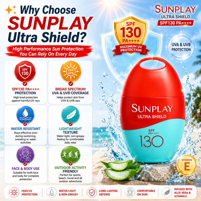 SUNPLAY Ultra Shield UV Lotion SPF130 PA++++ 35g | Face & Body Sunscreen | Water Resistant | Outdoor Sun Protection