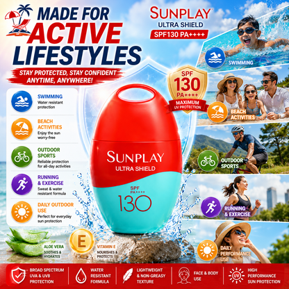 SUNPLAY Ultra Shield UV Lotion SPF130 PA++++ 35g | Face & Body Sunscreen | Water Resistant | Outdoor Sun Protection