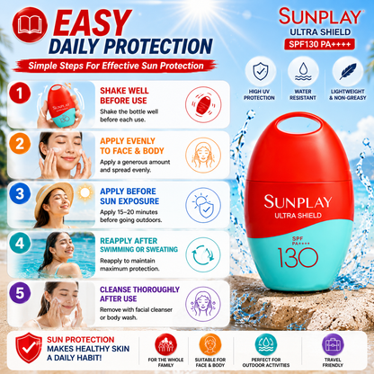 SUNPLAY Ultra Shield UV Lotion SPF130 PA++++ 35g | Face & Body Sunscreen | Water Resistant | Outdoor Sun Protection