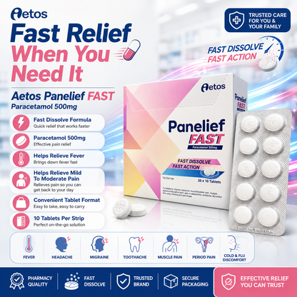 Aetos Panelief FAST Paracetamol 500mg (10 Tabs) – Fast Dissolve, Fast Action
