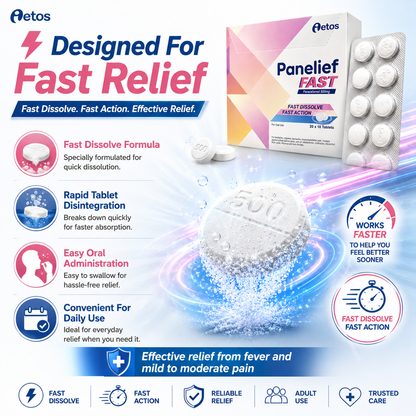 Aetos Panelief FAST Paracetamol 500mg (10 Tabs) – Fast Dissolve, Fast Action