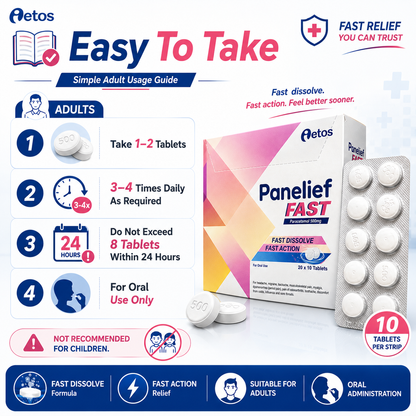 Aetos Panelief FAST Paracetamol 500mg (10 Tabs) – Fast Dissolve, Fast Action