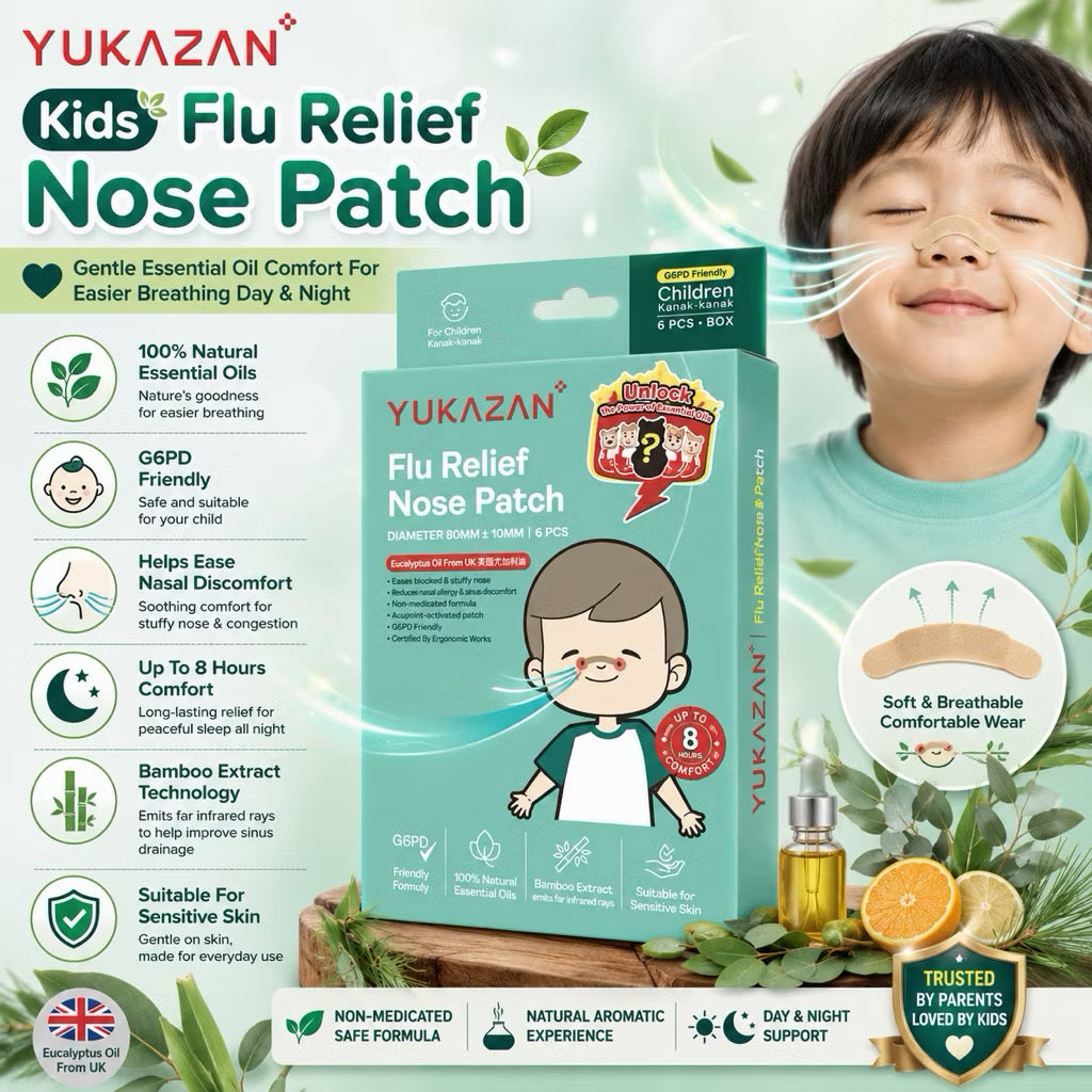 Yukazan Kids Flu Patch 6’S | Sinus, Stuffy Nose Relief | G6PD Friendly