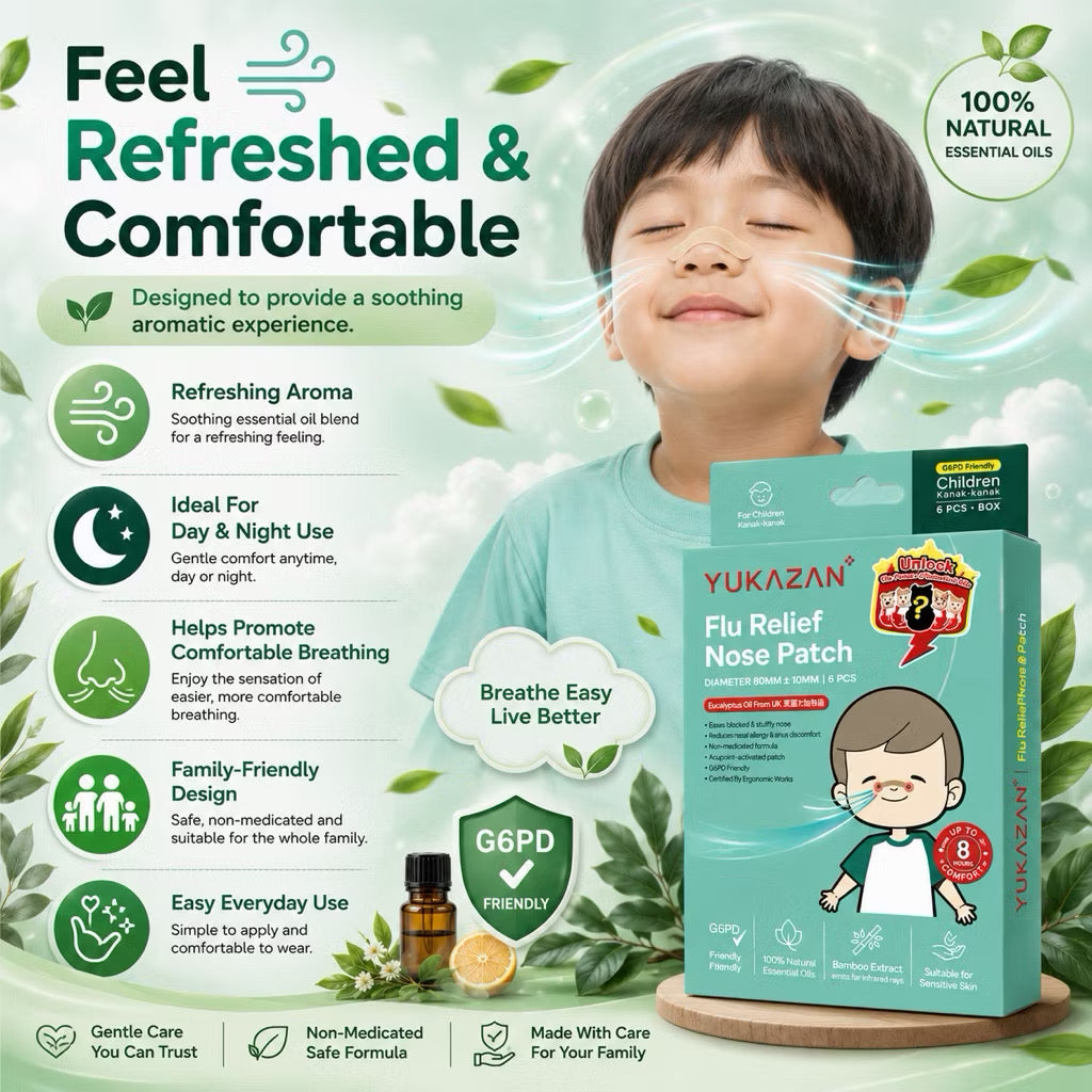 Yukazan Kids Flu Patch 6’S | Sinus, Stuffy Nose Relief | G6PD Friendly