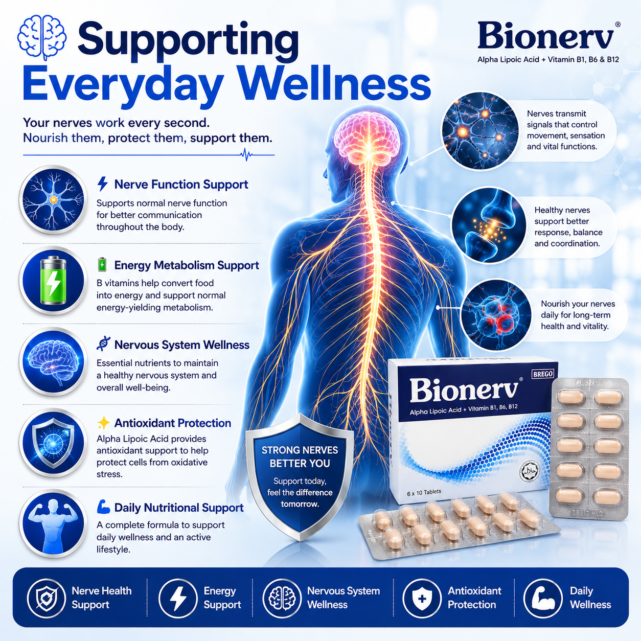 Bionerv Alpha Lipoic Acid + Vitamin B1 B6 B12 | Nerve Support | 60s