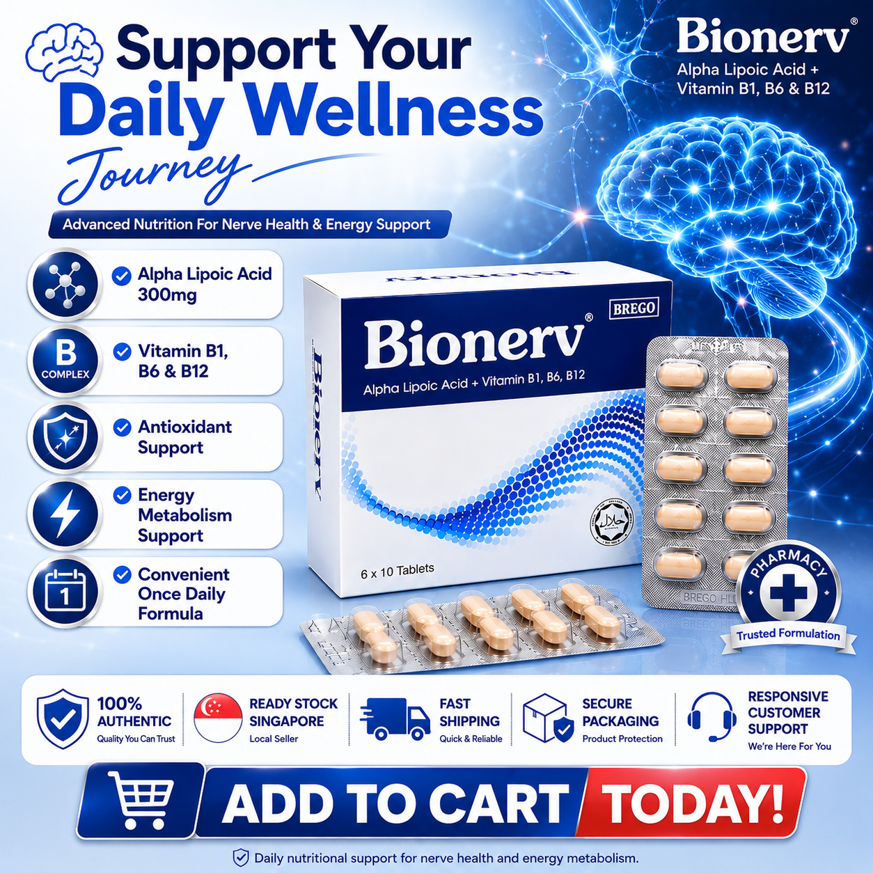 Bionerv Alpha Lipoic Acid + Vitamin B1 B6 B12 | Nerve Support | 60s