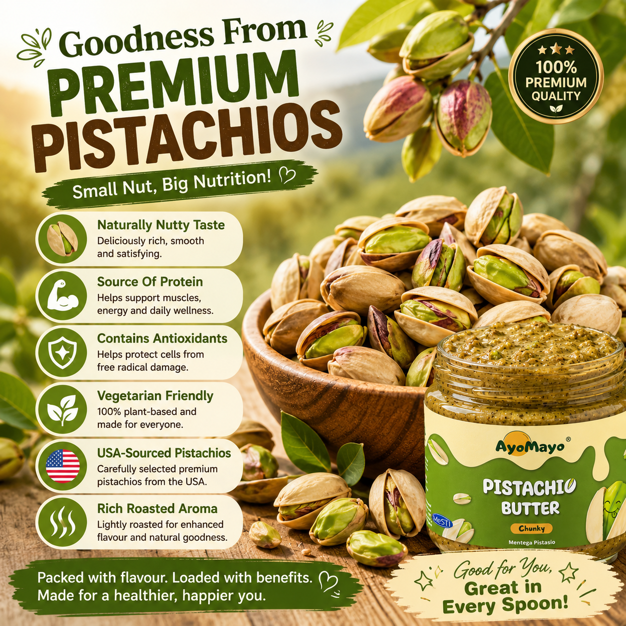 AyoMayo Pistachio Butter Chunky 90g | 100% USA Pistachios
