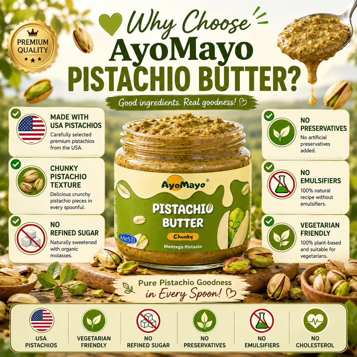 AyoMayo Pistachio Butter Chunky 90g | 100% USA Pistachios