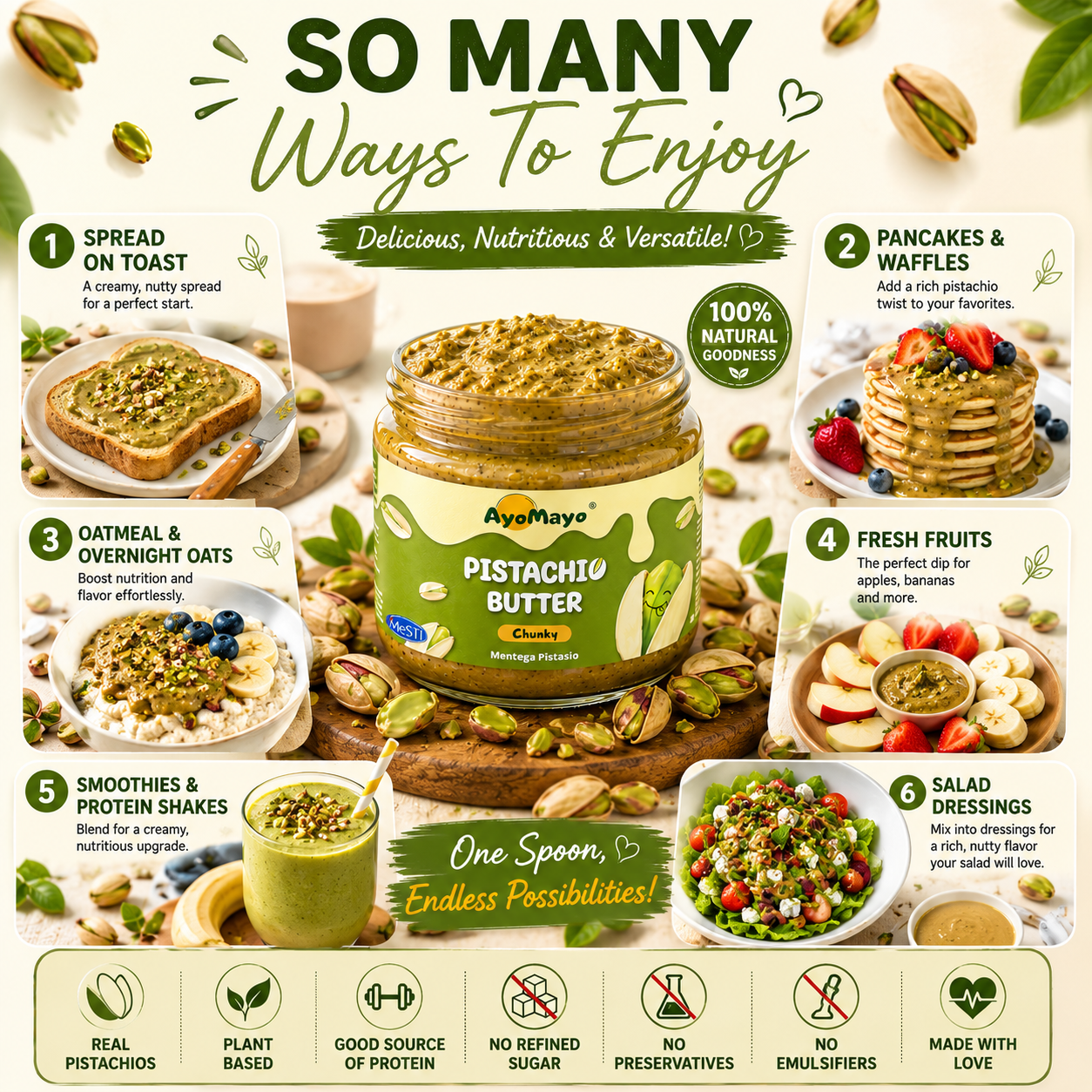 AyoMayo Pistachio Butter Chunky 90g | 100% USA Pistachios