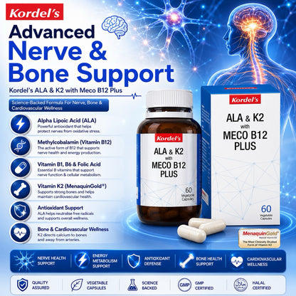 Kordel’s ALA & K2 with Meco B12 Plus | Nerve Pain, Bone & Heart Health Support