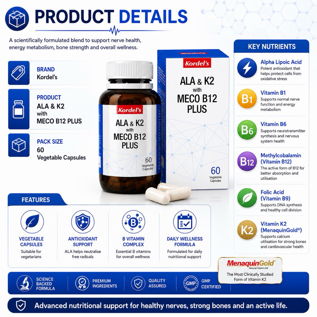 Kordel’s ALA & K2 with Meco B12 Plus | Nerve Pain, Bone & Heart Health Support