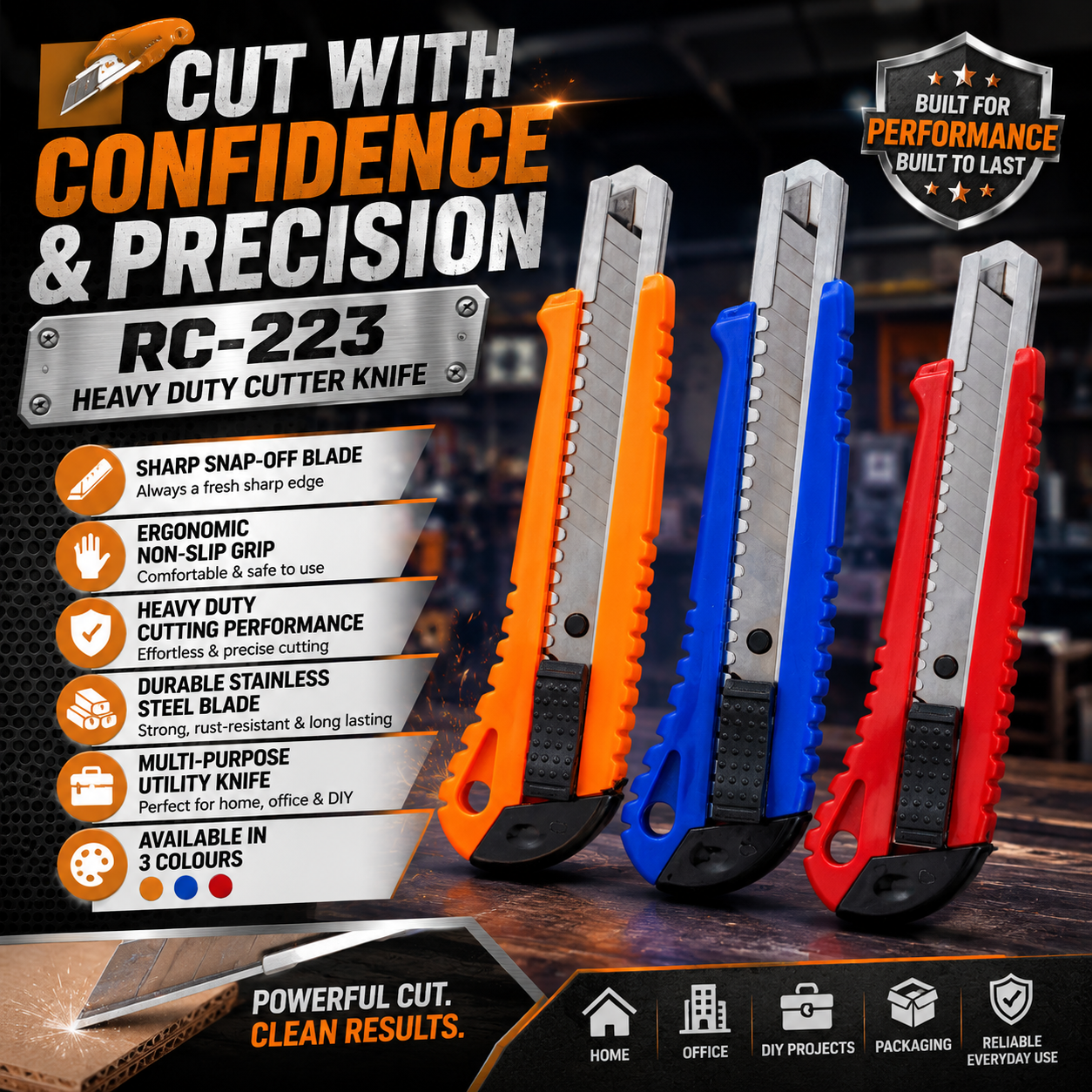 RC-223 Cutter Knife | Heavy Duty Utility Cutter | Snap-Off Blade | Multi-Purpose Cutting Tool