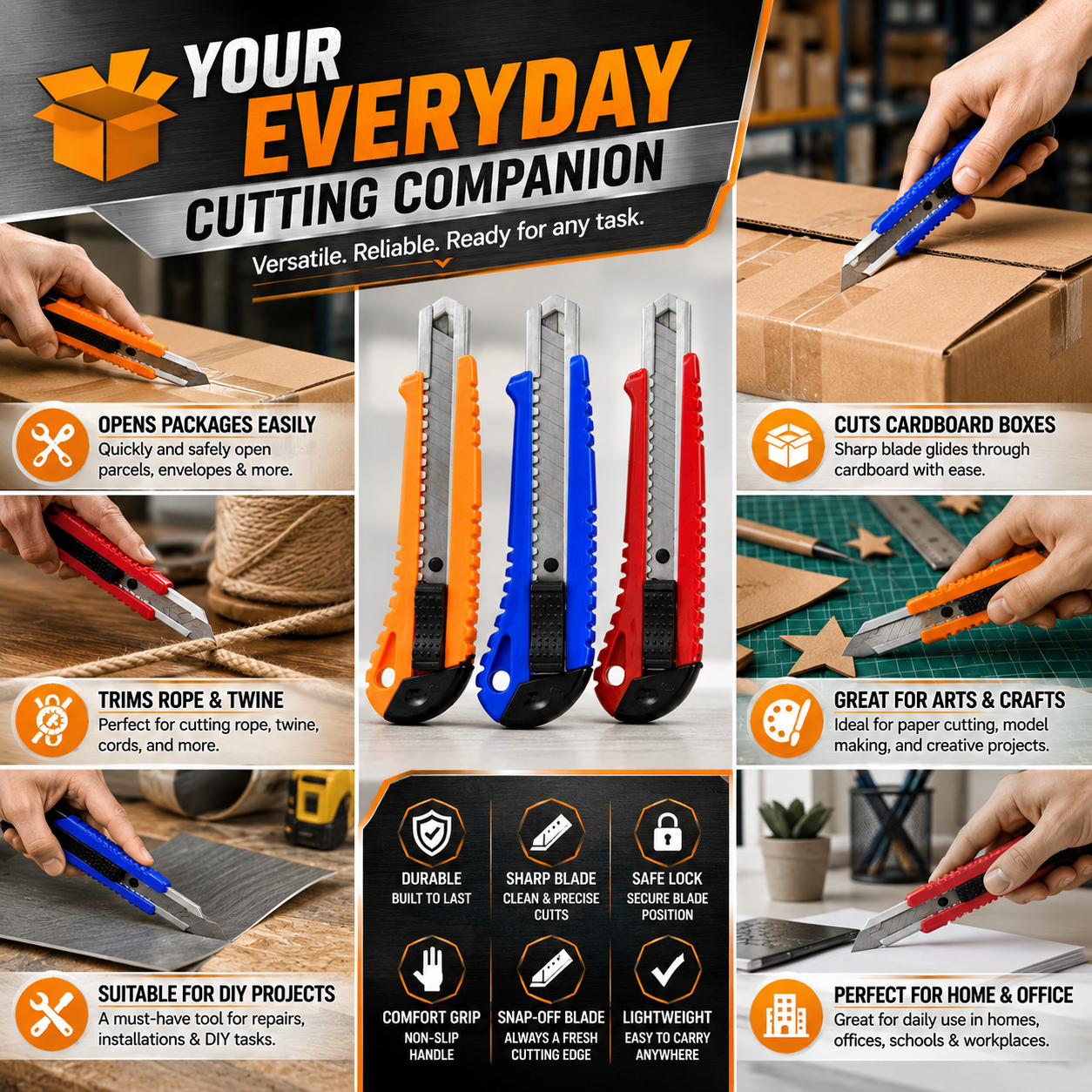 RC-223 Cutter Knife | Heavy Duty Utility Cutter | Snap-Off Blade | Multi-Purpose Cutting Tool