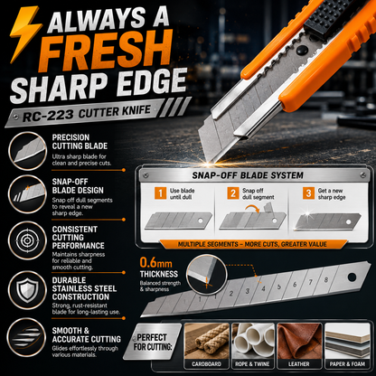 RC-223 Cutter Knife | Heavy Duty Utility Cutter | Snap-Off Blade | Multi-Purpose Cutting Tool