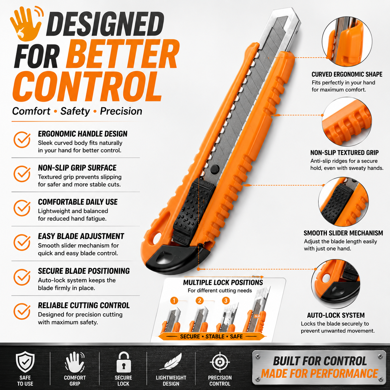 RC-223 Cutter Knife | Heavy Duty Utility Cutter | Snap-Off Blade | Multi-Purpose Cutting Tool