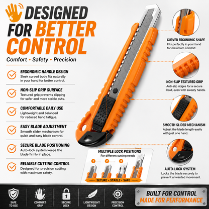 RC-223 Cutter Knife | Heavy Duty Utility Cutter | Snap-Off Blade | Multi-Purpose Cutting Tool