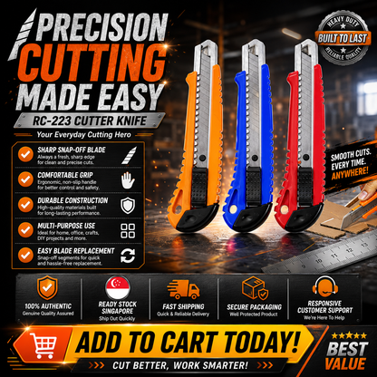 RC-223 Cutter Knife | Heavy Duty Utility Cutter | Snap-Off Blade | Multi-Purpose Cutting Tool