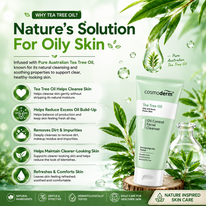 Cosmoderm Tea Tree Oil Control Facial Cleanser 125ml – For Oily & Acne Skin