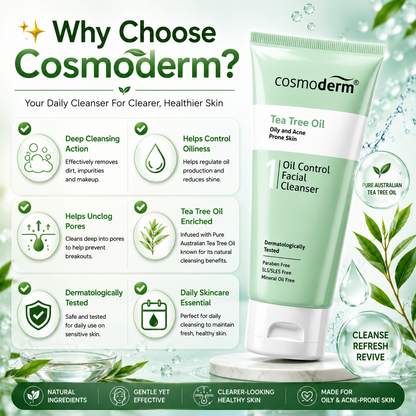 Cosmoderm Tea Tree Oil Control Facial Cleanser 125ml – For Oily & Acne Skin