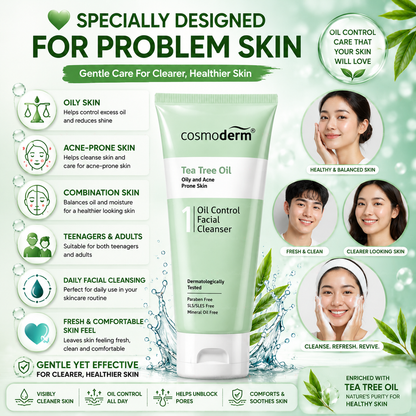 Cosmoderm Tea Tree Oil Control Facial Cleanser 125ml – For Oily & Acne Skin