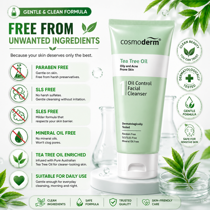 Cosmoderm Tea Tree Oil Control Facial Cleanser 125ml – For Oily & Acne Skin