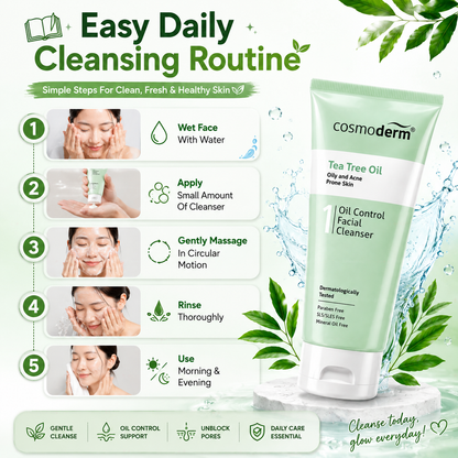 Cosmoderm Tea Tree Oil Control Facial Cleanser 125ml – For Oily & Acne Skin