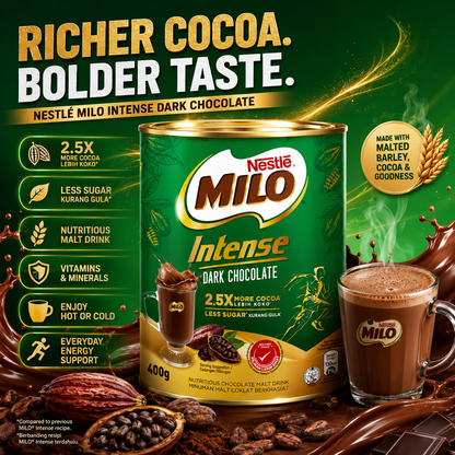 Nestlé Milo Intense Dark Chocolate 400g | 2.5X More Cocoa, Less Sugar