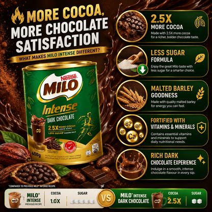 Nestlé Milo Intense Dark Chocolate 400g | 2.5X More Cocoa, Less Sugar