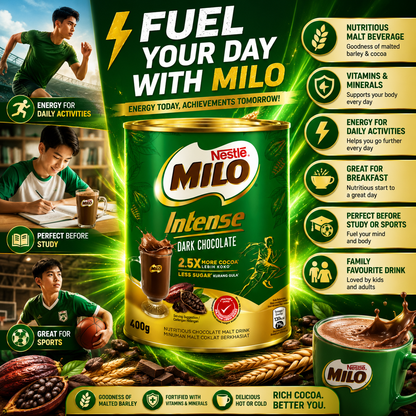 Nestlé Milo Intense Dark Chocolate 400g | 2.5X More Cocoa, Less Sugar
