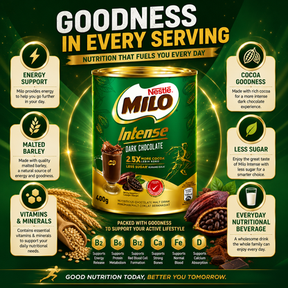 Nestlé Milo Intense Dark Chocolate 400g | 2.5X More Cocoa, Less Sugar