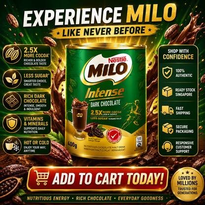 Nestlé Milo Intense Dark Chocolate 400g | 2.5X More Cocoa, Less Sugar