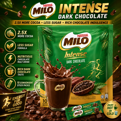 Nestle Milo Intense Dark Chocolate 2.5X More Cocoa Less Sugar Nutritious Malt