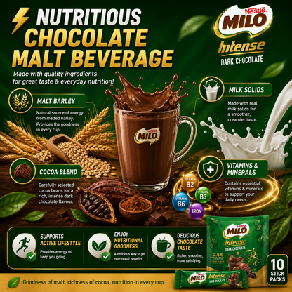 Nestle Milo Intense Dark Chocolate 2.5X More Cocoa Less Sugar Nutritious Malt