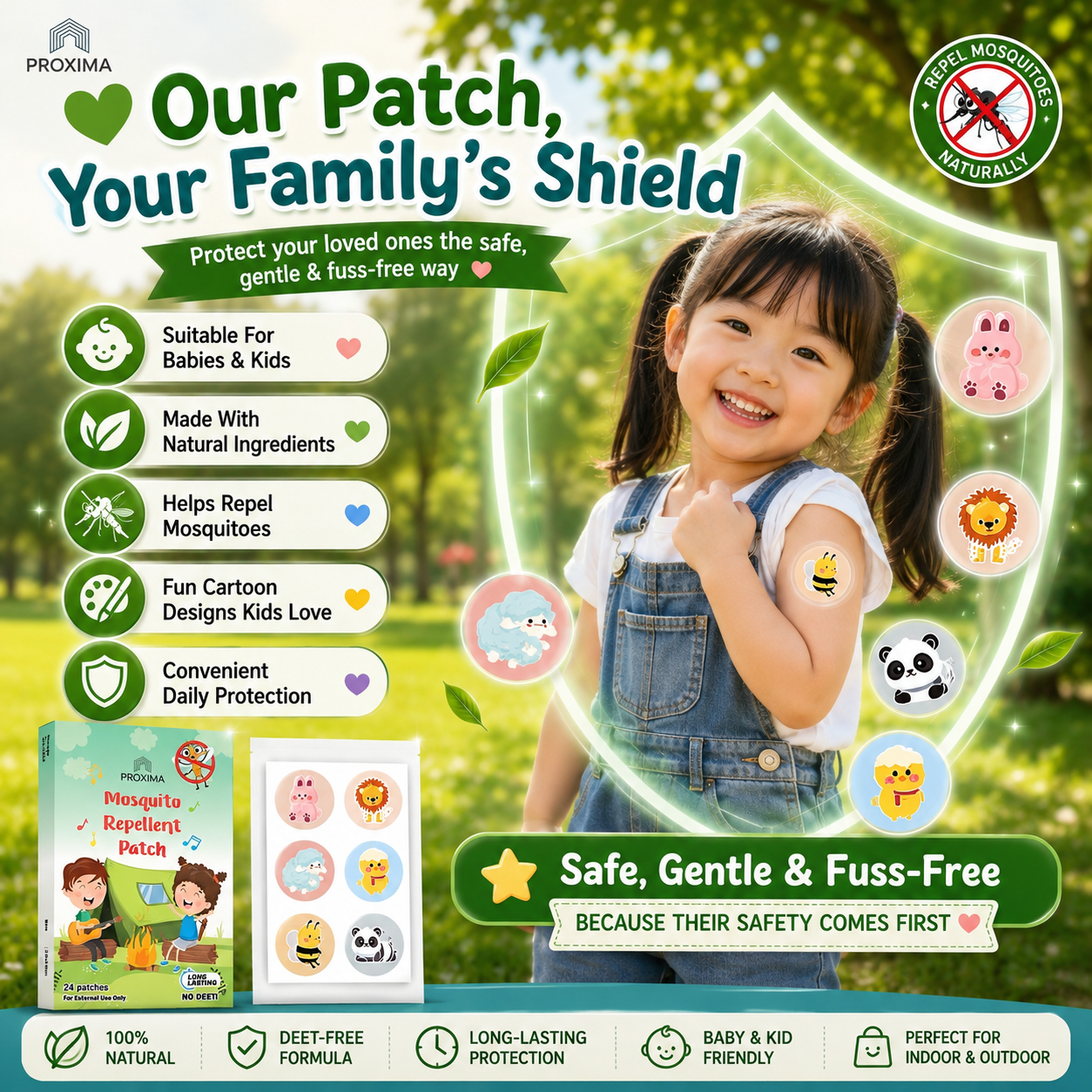 Mosquito Repellent Patch | No DEET | Baby-Friendly | Long-Lasting (24 Patches)
