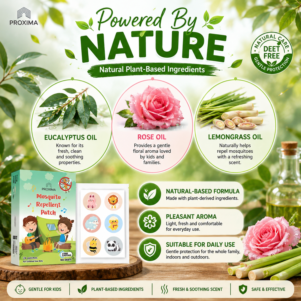 Mosquito Repellent Patch | No DEET | Baby-Friendly | Long-Lasting (24 Patches)