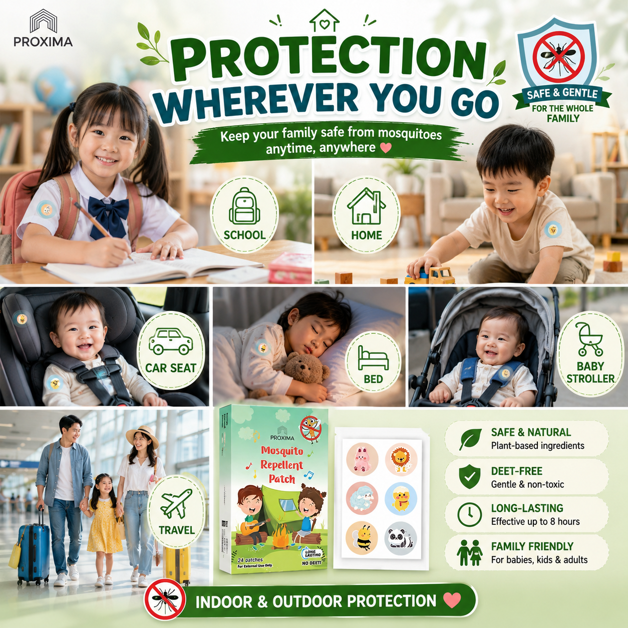 Mosquito Repellent Patch | No DEET | Baby-Friendly | Long-Lasting (24 Patches)