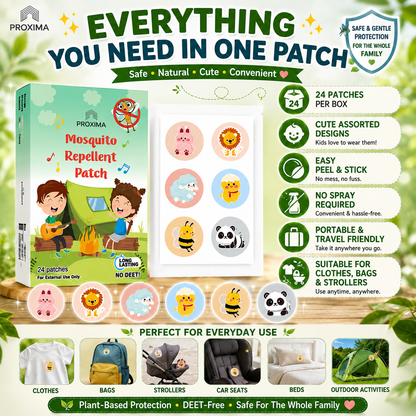 Mosquito Repellent Patch | No DEET | Baby-Friendly | Long-Lasting (24 Patches)