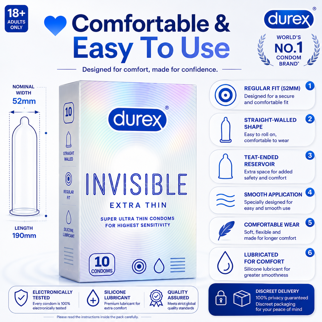 Durex Invisible Condoms Extra Thin 10s | Discreet Delivery | Premium Quality