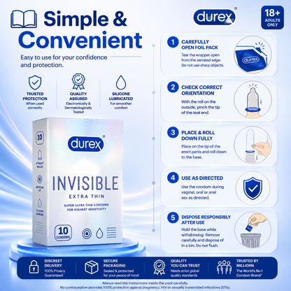 Durex Invisible Condoms Extra Thin 10s | Discreet Delivery | Premium Quality