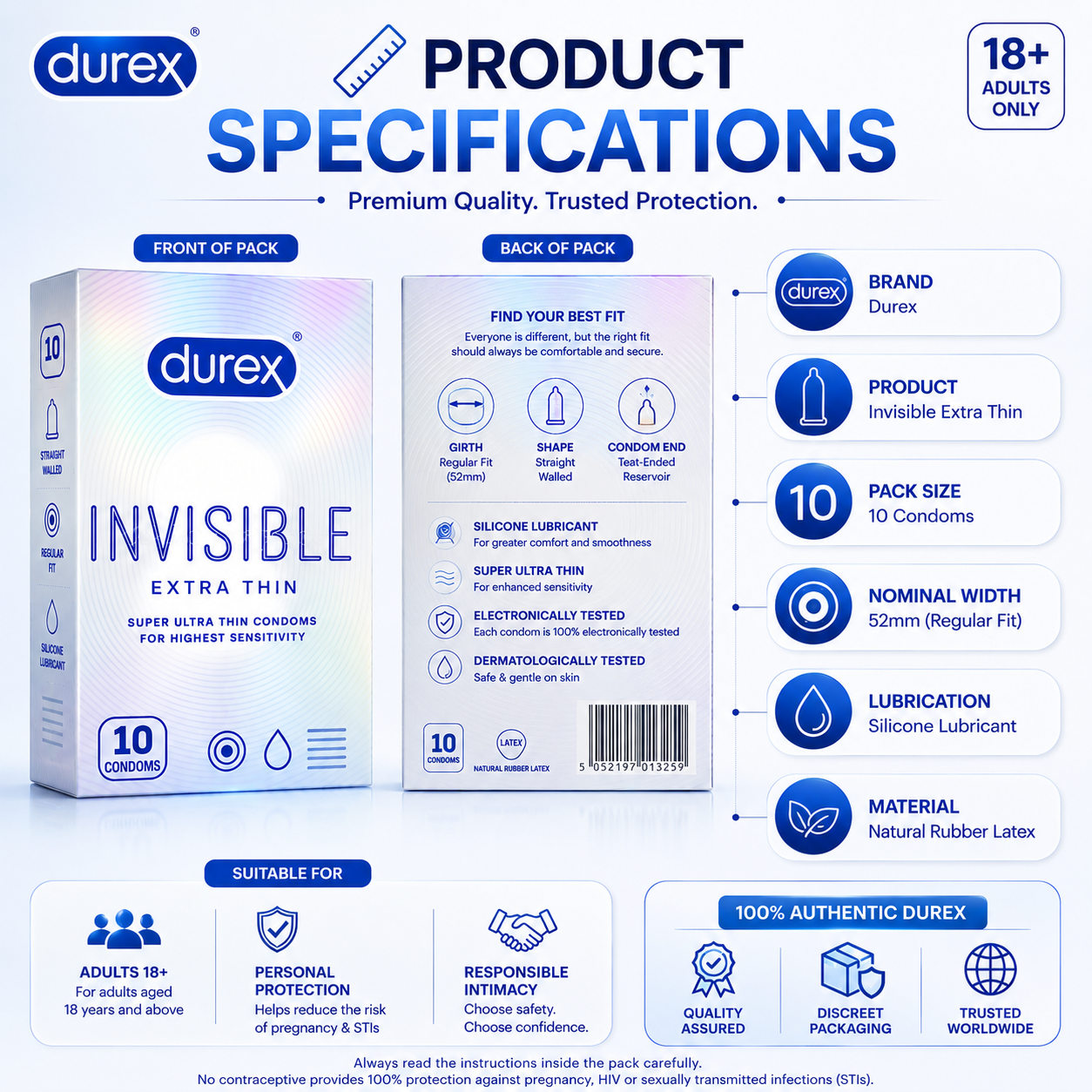 Durex Invisible Condoms Extra Thin 10s | Discreet Delivery | Premium Quality