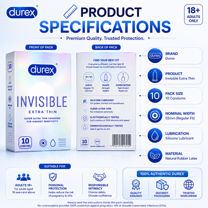 Durex Invisible Condoms Extra Thin 10s | Discreet Delivery | Premium Quality
