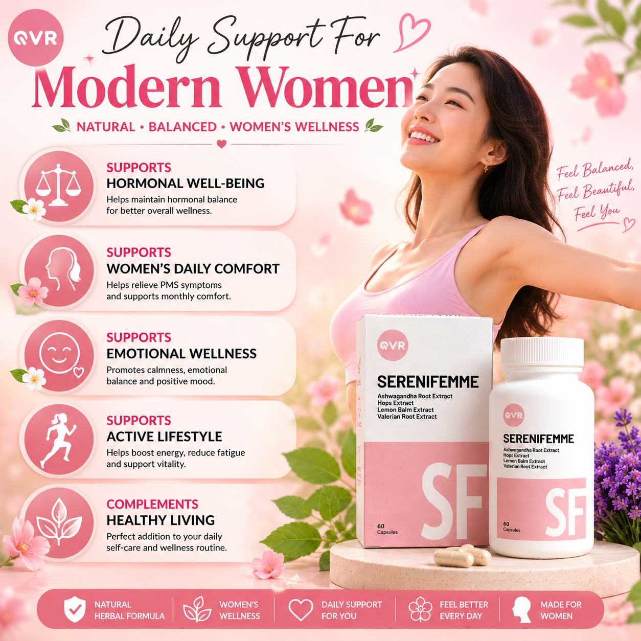 QVR SERENIFEMME Capsules 60s | Hormonal Balance & Women’s Well-Being