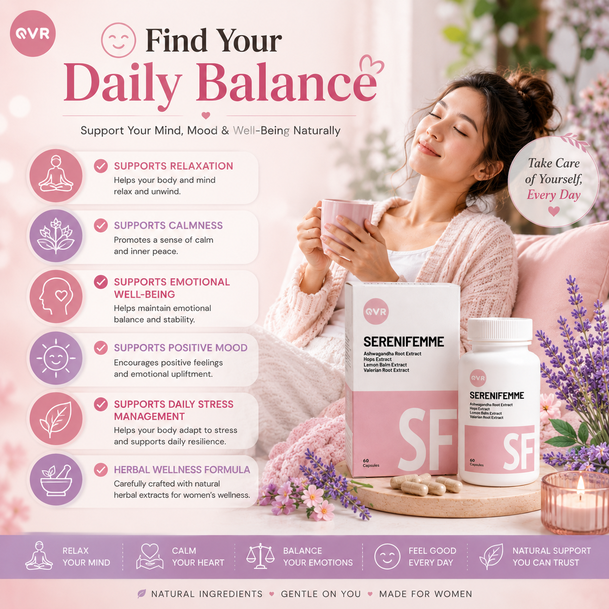 QVR SERENIFEMME Capsules 60s | Hormonal Balance & Women’s Well-Being