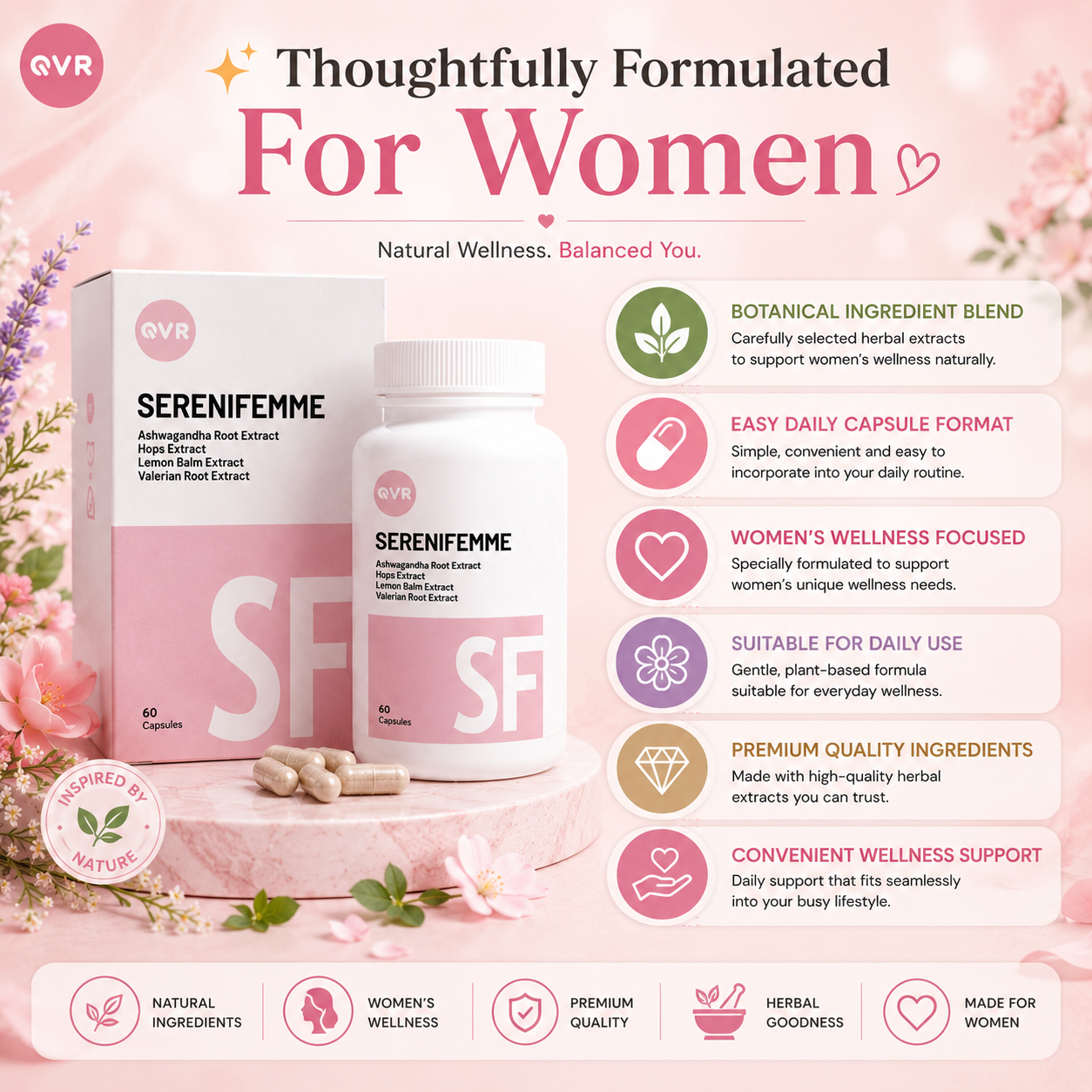 QVR SERENIFEMME Capsules 60s | Hormonal Balance & Women’s Well-Being