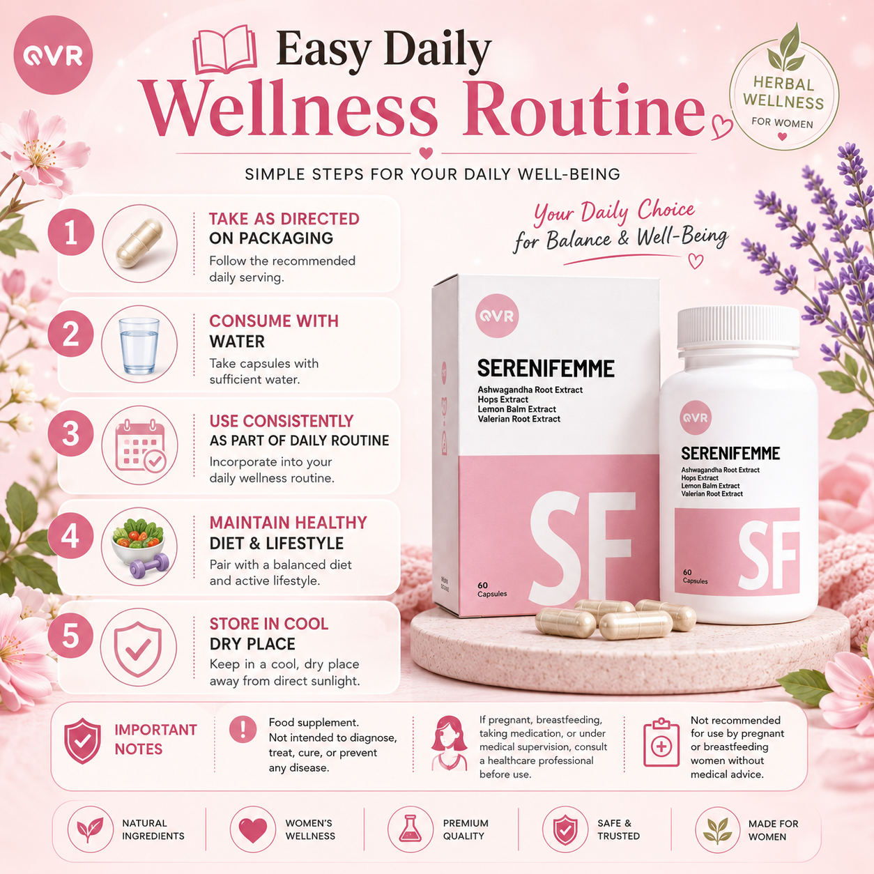 QVR SERENIFEMME Capsules 60s | Hormonal Balance & Women’s Well-Being
